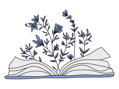 open book with flowers growing out of it